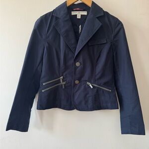 Tommy Hilfiger Y2K Navy Blue Cotton Women's Blazer with plaid Size 4P Vtg 2004